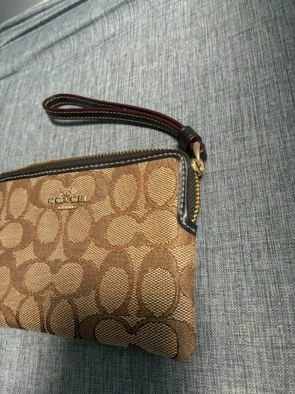 Coach Tan and Brown Signature Wristlet